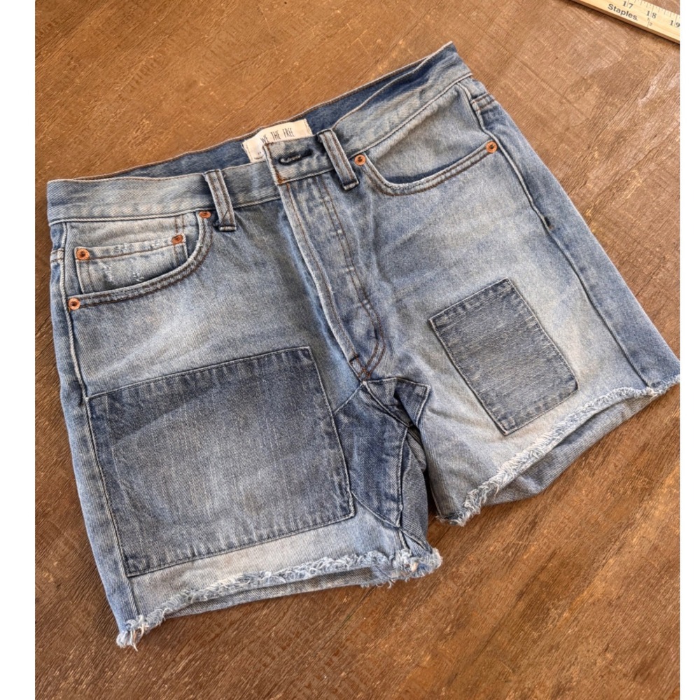 We The Free Free People Patchwork Denim Shorts Light Wash Button Fly Size 25